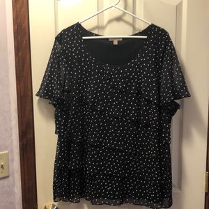 Roz & Ali Dark Blue top white polka dots size 3X